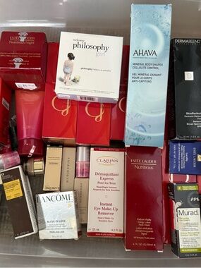 Cosmetics box- Lancome, Murad, Clarin, phelosophy, Burberry, ester Lauder